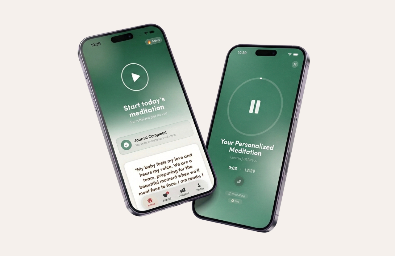 My Maternal Mind app screens showing personalized meditation
